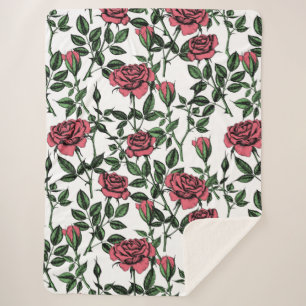 Couverture Sherpa motif rose
