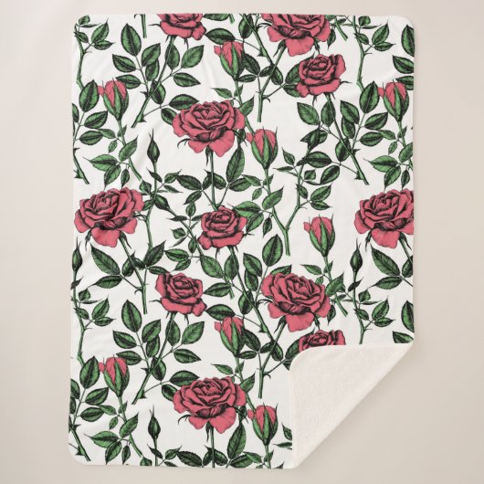 Couverture Sherpa motif rose (Devant)