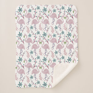 Couverture Sherpa Motif rose flamingo sans couture sur arrière - pla