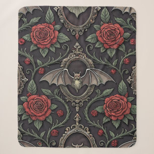 Couverture Sherpa Motif Rose Gothique Foncé (4)