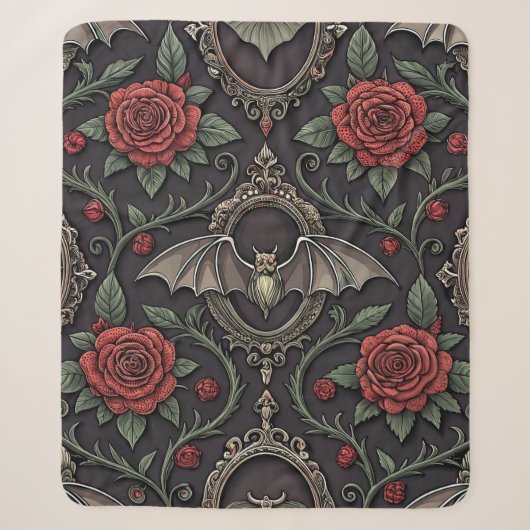 Couverture Sherpa Motif Rose Gothique Foncé (4) (Devant)