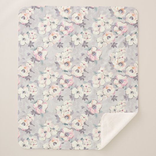 Couverture Sherpa Motif rose mou d'aquarelle (Devant)