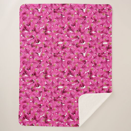 Couverture Sherpa Motif rose pavot floral. (Devant)