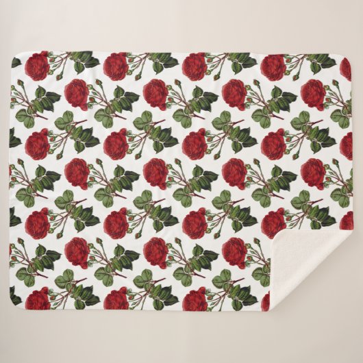 Couverture Sherpa Motif Rose Red Long Stem (Devant (Horizontal))