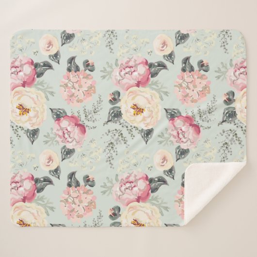 Couverture Sherpa Motif rose Rose Garden (Devant (Horizontal))