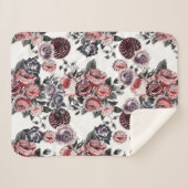 Couverture Sherpa Motif Rose vintage rose et violet (Devant (Horizontal))