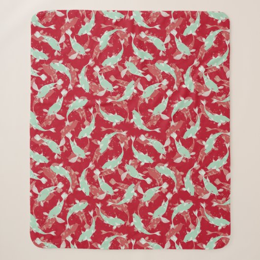 Couverture Sherpa Motif rouge et vert - Koi Fish (Devant)
