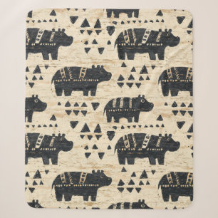 Couverture Sherpa Motif Safari Hippopotame Tribal