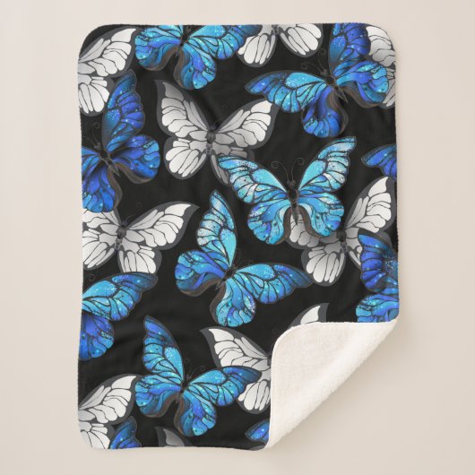 Couverture Sherpa Motif sans couleur foncée avec papillons bleus Mor (Devant)