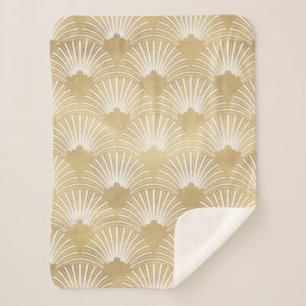Couverture Sherpa Motif sans couture Art-Déco or et blanc