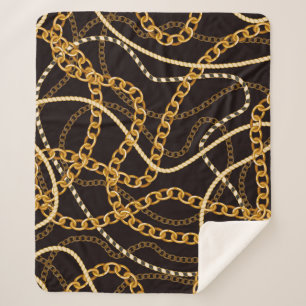 Couverture Sherpa Motif sans couture avec chaînes dorées.
