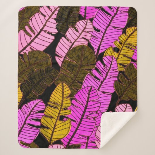 Couverture Sherpa Motif sans couture avec feuilles tropicaux dessiné (Devant)