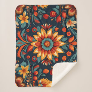 Couverture Sherpa motif sans couture avec fleurs