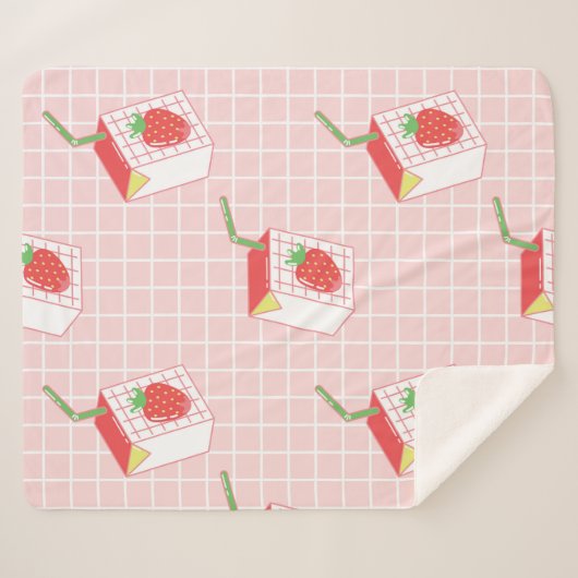Couverture Sherpa Motif sans couture avec lait de fraise caricaturé (Devant (Horizontal))