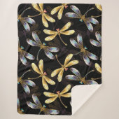 Couverture Sherpa Motif sans couture avec libellules d'or (Devant)