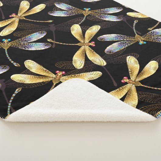 Couverture Sherpa Motif sans couture avec libellules d'or (3/4)