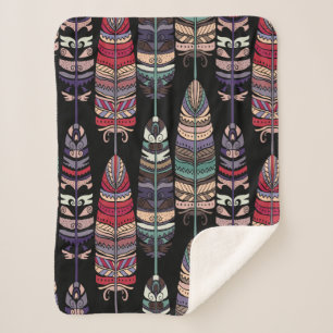 Couverture Sherpa Motif sans couture avec plumes d'oiseaux. L'art tr