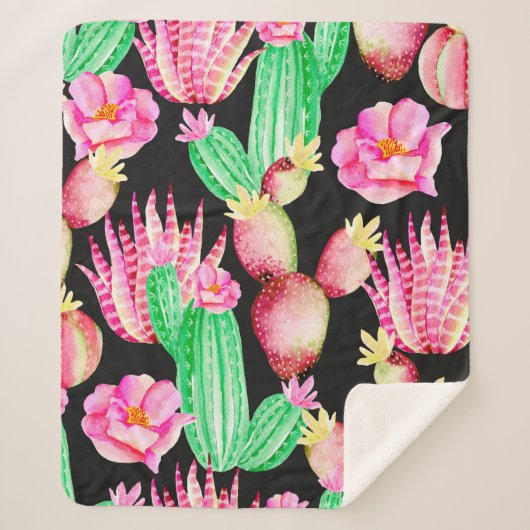 Couverture Sherpa Motif sans couture avec succulents. Aquarelle cact (Devant)