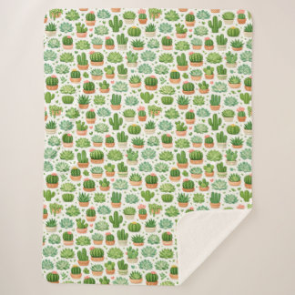 Couverture Sherpa Motif sans couture de plante succulente mignonne