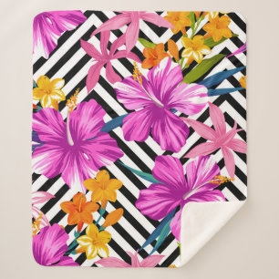 Couverture Sherpa Motif sans couture florale tropicale. Hibiscus et