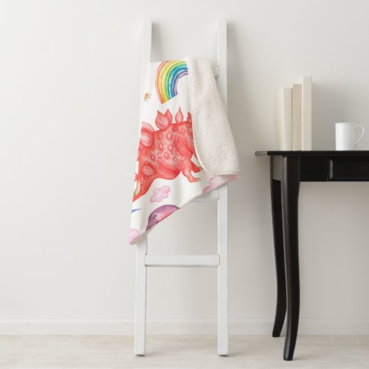 Couverture Sherpa Motif sans couture représentant des dinosaures col (En situation)