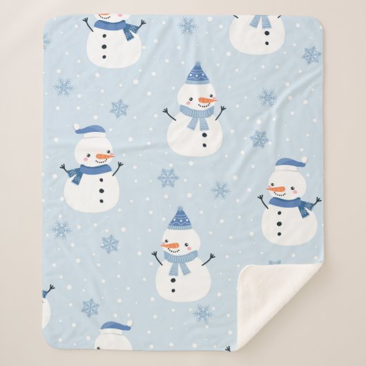 Couverture Sherpa Motif sans couture Snowman, arrière - plan d'hiver (Devant)