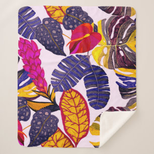 Couverture Sherpa Motif sans faille créative avec feuilles tropicaux