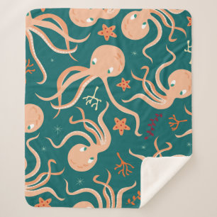 Couverture Sherpa Motif sans joint avec des animaux sous-marins, cu