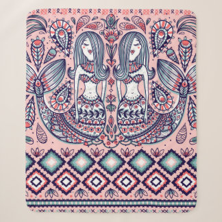 Couverture Sherpa motif sans soudure avec sirènes et éléments folklo