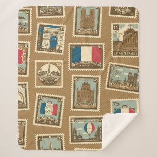 Couverture Sherpa motif sans soudure avec timbres-poste sur le thèm