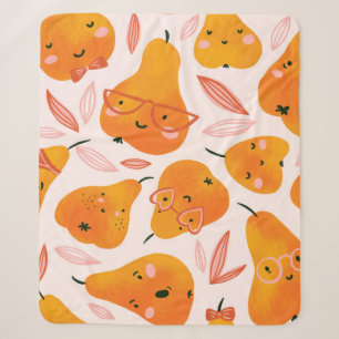 Couverture Sherpa Motif sans soudure d'été avec poires orange. Fu
