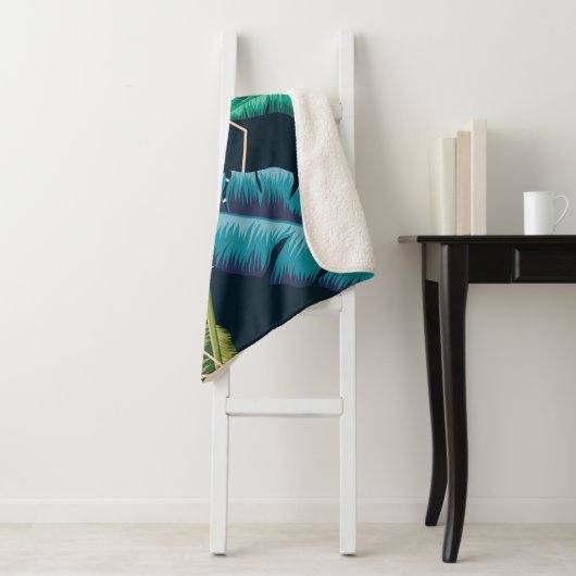 Couverture Sherpa Motif sans soudure feuille avec li polygonal abstr (En situation)