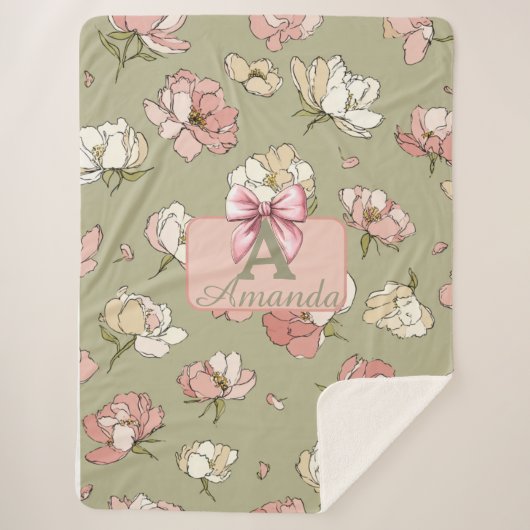 Couverture Sherpa Motif Sherpa Blanket de pivoine à main (Devant)