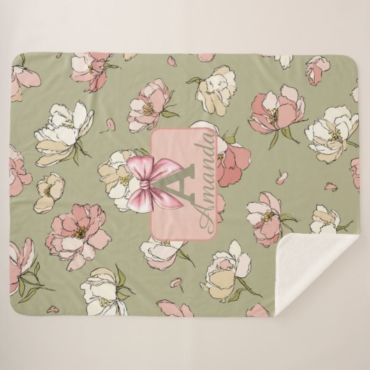 Couverture Sherpa Motif Sherpa Blanket de pivoine à main (Devant (Horizontal))