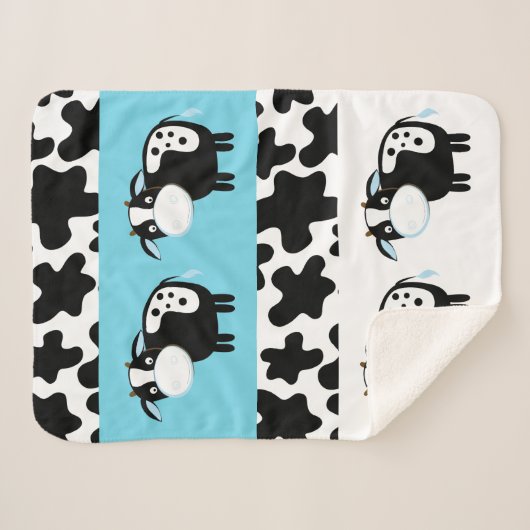 Couverture Sherpa Motif Sherpa Blanket Vache Laitière Bleue (Devant (Horizontal))