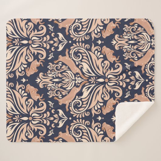 Couverture Sherpa Motif symétrique sans couture dans le style Damask (Devant (Horizontal))