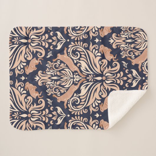 Couverture Sherpa Motif symétrique sans couture dans le style Damask (Devant (Horizontal))