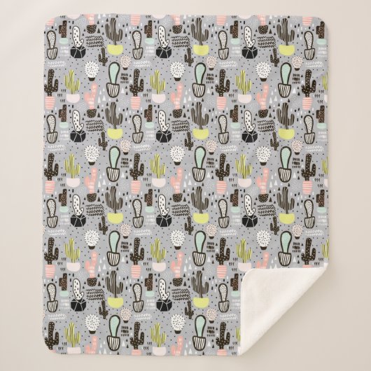 Couverture Sherpa Motif texturisé tiré par la main de cactus (Devant)