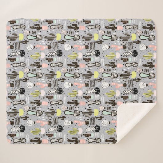 Couverture Sherpa Motif texturisé tiré par la main de cactus (Devant (Horizontal))