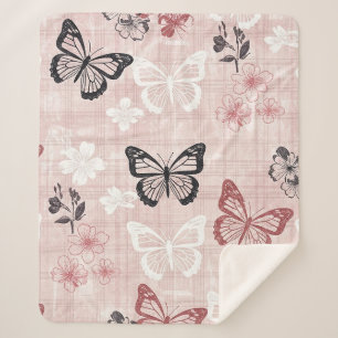 Couverture Sherpa Motif toile de fond botanique papillon vintage (1)