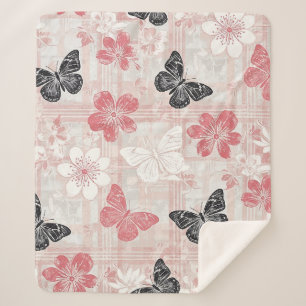 Couverture Sherpa Motif toile de fond botanique papillon vintage (3)