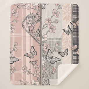 Couverture Sherpa Motif toile de fond botanique papillon vintage (4)