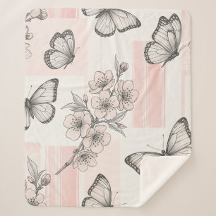 Couverture Sherpa Motif toile de fond botanique papillon vintage (9)