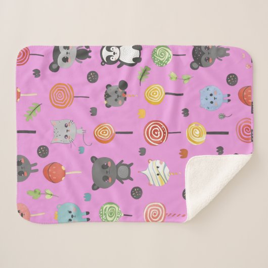 Couverture Sherpa motif transparent avec animaux mignons roses (Devant (Horizontal))