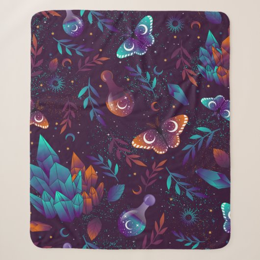 Couverture Sherpa Motif transparent avec papillon spatial, cristaux, (Devant)