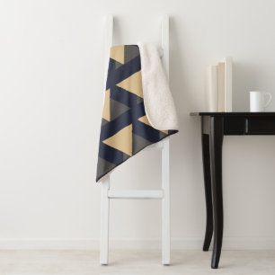 Couverture Sherpa Motif triangle simple en or et gris charbon