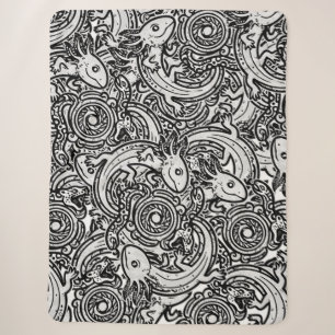 Couverture Sherpa Motif tribal aztèque Axolotl Xolotl noir et blanc