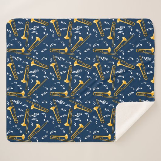 Couverture Sherpa Motif Trombone Music Notes (Devant (Horizontal))