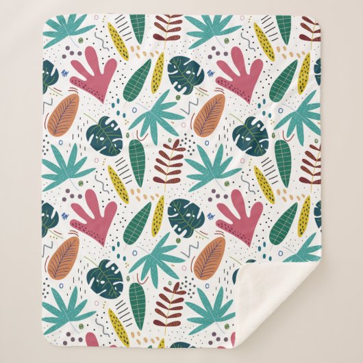 Couverture Sherpa motif tropical avec feuilles colorés (Devant)