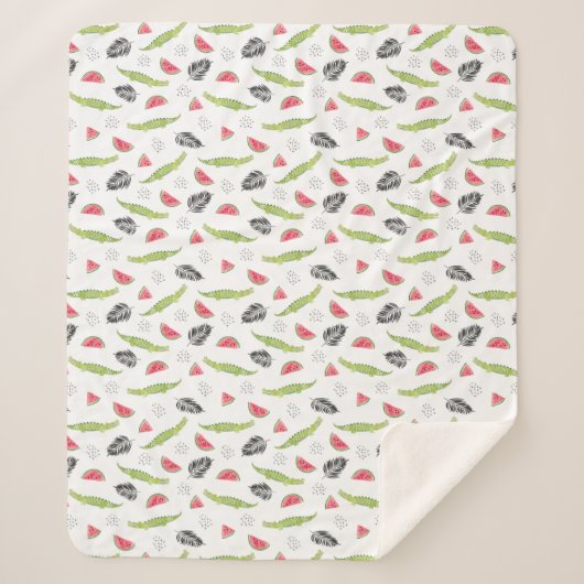 Couverture Sherpa Motif tropical de pastèque et de crocodile (Devant)
